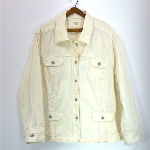 J. Jill White Denim Jean Jacket Women's XXL Spring Outdoor Button Plus Curve Hot - Picture 1 of 8